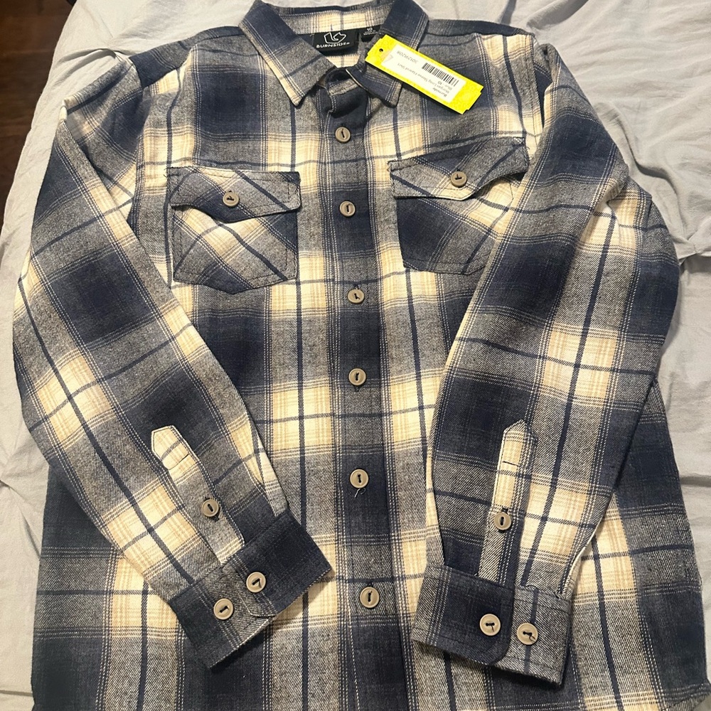 burnside Kids Navy and Cream Plaid Button-Down Flannel NWT size 10